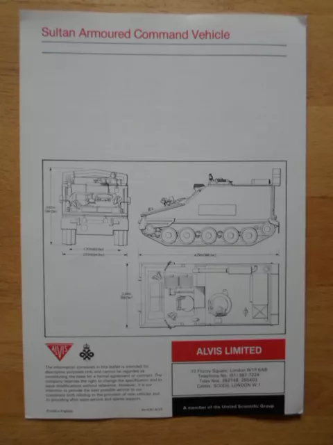 ALVIS SULTAN Armoured Command Vehicle 1982 Military Sales brochure 3