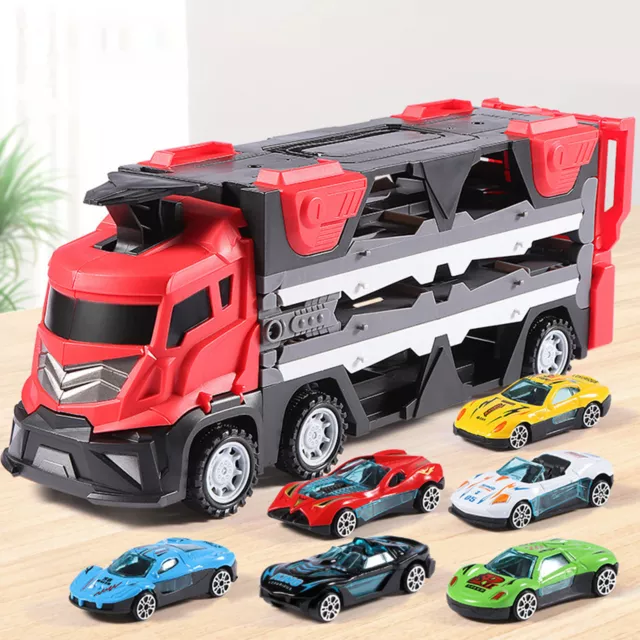 Mega Hauler Truck Ejection Race Track 6 Cars Kid Deform Catapult Shoot Fold Toy