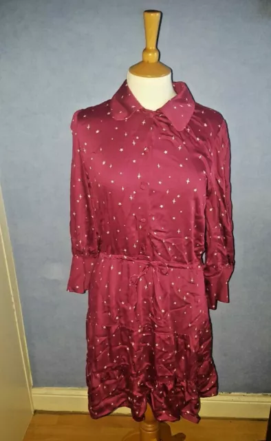 NEXT Star Wine Berry Red Shirt Button Ladies Midi Dress  Size 14 RRP £40 BNWT