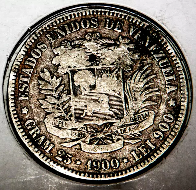 Venezuela 1900 5Bolivares Fine Silver Coin Plata 900 KEY;-)Horse Stallion VE0001