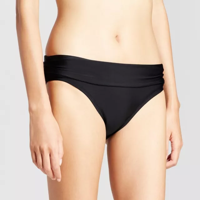 Merona Black Foldover Hipster Bikini Bottom Swimwear Women's Small #1554