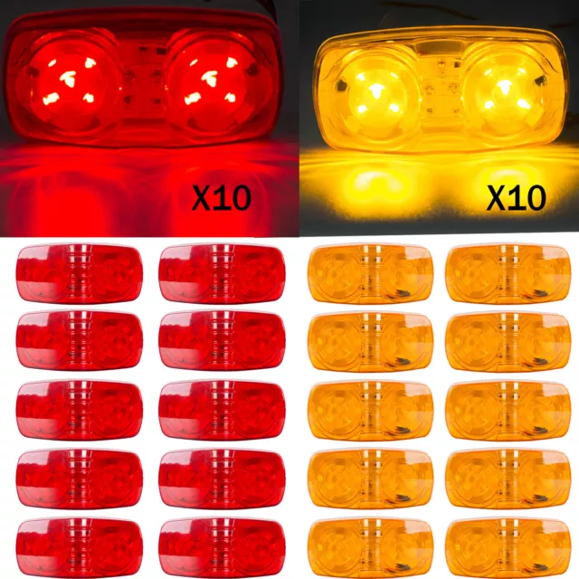 20x Trailer Marker LED Light Double Bullseye 10 Diodes Clearance Lamp Red /Amber