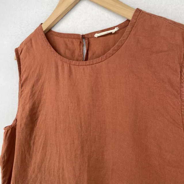 EILEEN FISHER Tank Top XL Organic Handkerchief Linen Boxy Round Neck Cinnamon 2