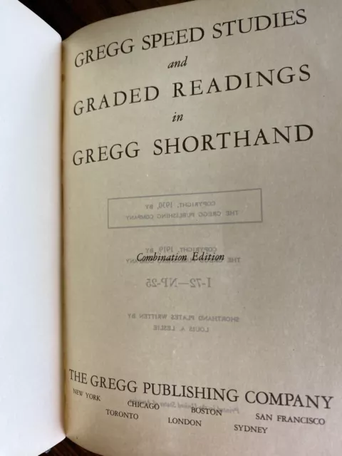 Gregg Speed Studies & Graded Readings Shorthand 1930 Combination Edition Book