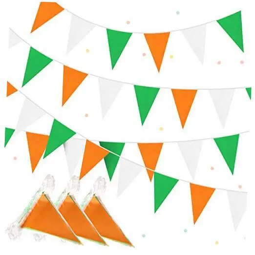 Bandera banderín del día de San Patricio de 164 pies, triángulo verde irlandés blanco naranja