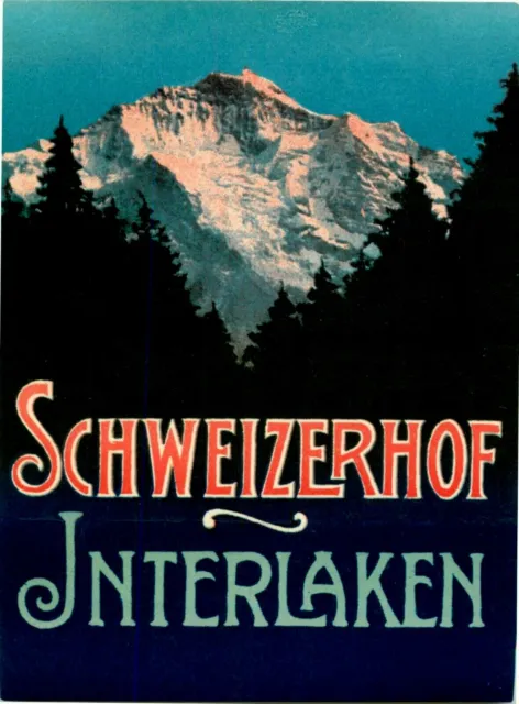 Schweizerhof Hotel ~INTERLAKEN SWITZERLAND~ Vibrant Old Luggage Label, c. 1940