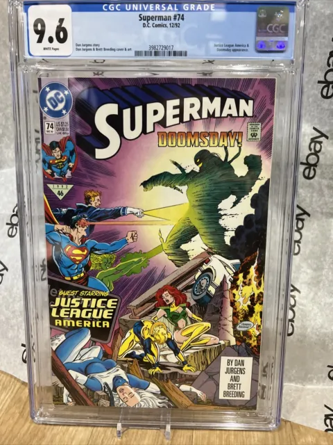 Superman 74 Cgc 9.6 1992 Battles Dooms Day Justice League Appearance White Pages
