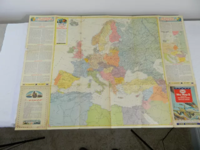 ESSO Colored WWII War Map II Featuring The World Island Military Fortress Europe 3