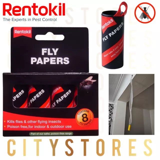 8 Fly Papers Traps Pesticide Free Catchers Wasps Bees Insects - Rentokil A1 5222