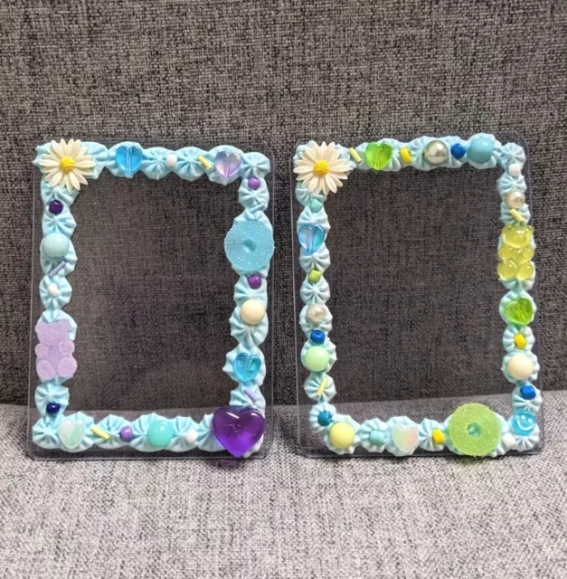 Blue Creamy Decoden/Decorated Toploader Frame/Kpop Photocard Sleeve 2pack Set