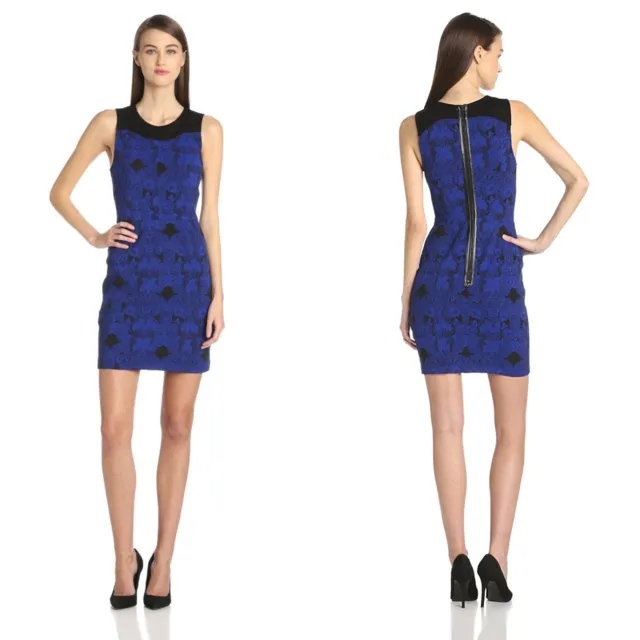 Ali Ro Dress Size 0 Sapphire Blue Lace Jacquard Sheath Mini $328 Aliro 2