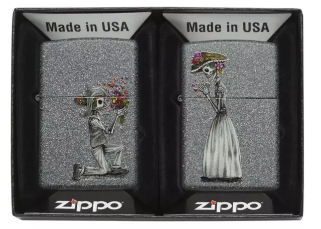 New Zippo Lighter Set of 2 Day of the Dead Skulls Collectible Windproof 2018