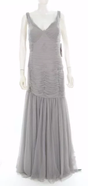 Monique Lhuillier Bridesmaids Grey Chiffon Mermaid Sleeveless Dress Gown Size 14