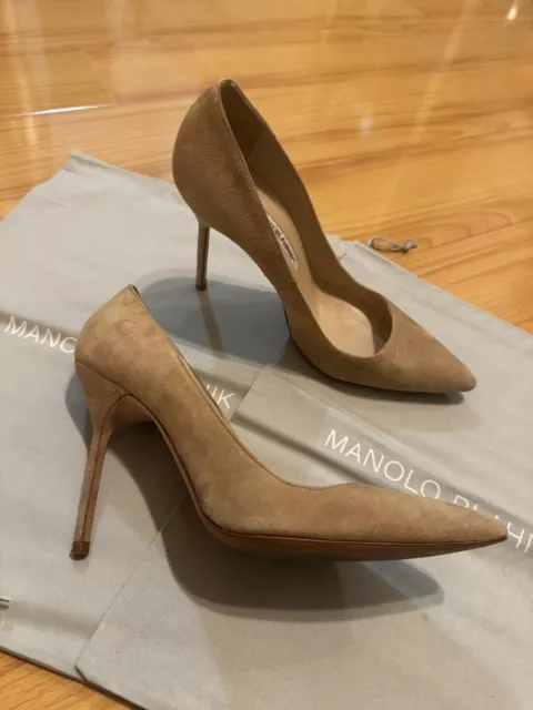 Manolo Blahnik BB 105 Suede NUDE Beige Pumps Heels Shoe 36.5