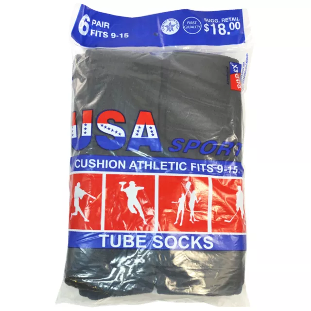 3-12 Paris Mens Athletic Sports Black Cotton Tube Socks Size 9-15 Made In USA