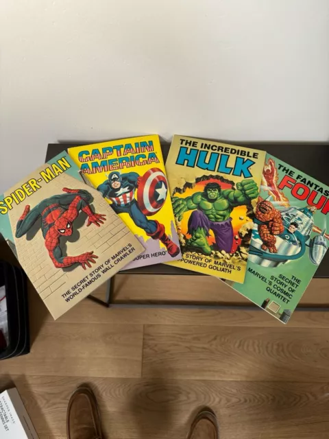 Set Of 4 The Secret Story Of Marvels… Spiderman, Hulk, Capt America, & Fant Four