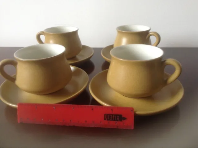 Vintage Denby Ode Stoneware. 4 tea cups and saucers. In VGC.