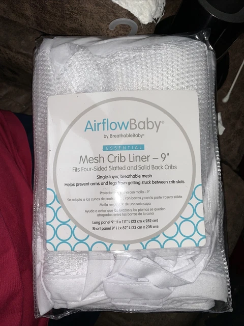 AirflowBaby Essential Mesh Crib Liner- White, 9" High, Fits Four-Sided Cribs New