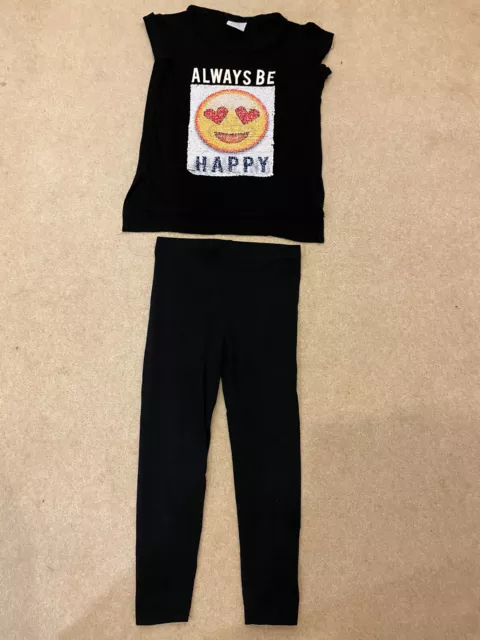 Maglietta emoji Halloween Paillettes nere per ragazze, leggings età 7-9 anni indossati