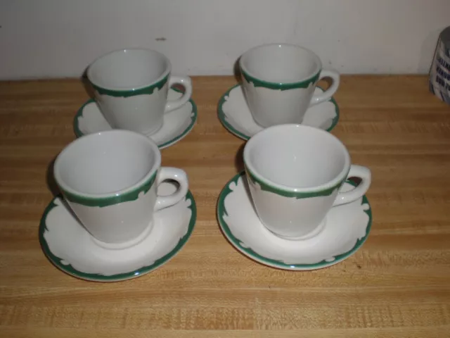 Vintage Set of 4 Shenango China Green Everglades Restaurant Ware Cups & Saucers