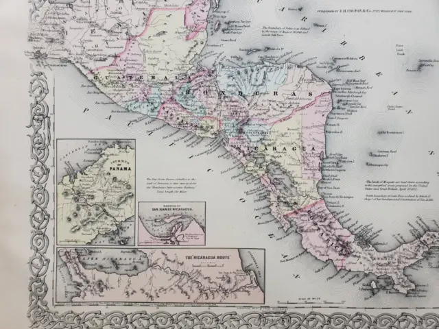 1855 Colton Map - Central America - 100% Genuine Antique 3