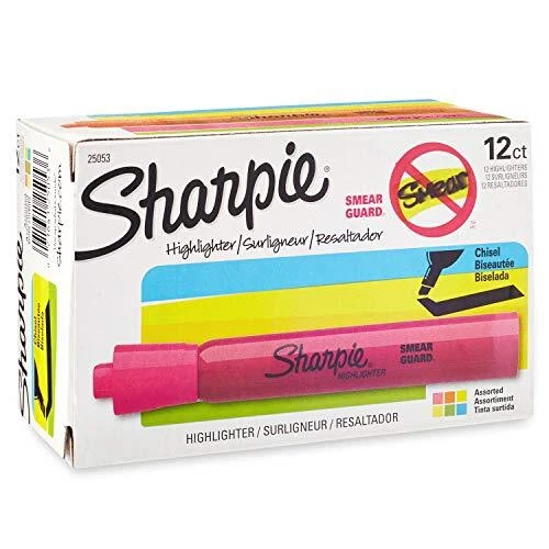 Tank Style Highlighters, Chisel Tip, Assorted, Box of 12