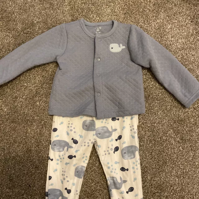 Le Top Bebe Whale Long Sleeve Quilted Top Pants Set 6-9 Month Baby Clothes Blue 2