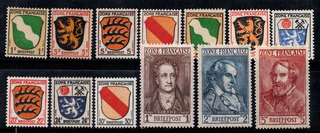 Französischer Bereich 1945 Mi. 1-13 Postfrisch 80% Wappen, Prominente