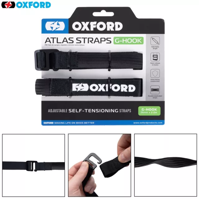 Oxford Motorcycle Motorbike ROK Straps Atlas G Hook  Pair Black - 26mm x 2.0m