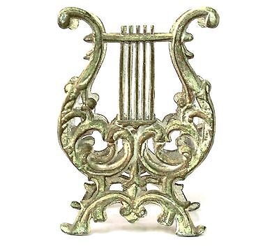 Vintage Victorian Cast Metal Lyre Harp Music Rack Stand Book Magazine Holder