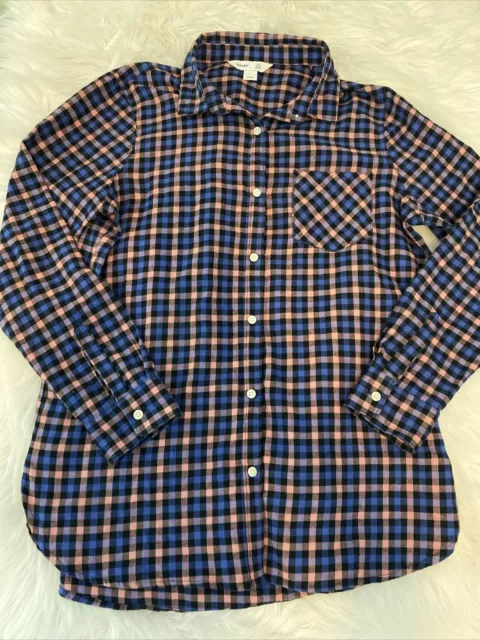 Old Navy The Tunic Shirt womens plaid button up collar size L