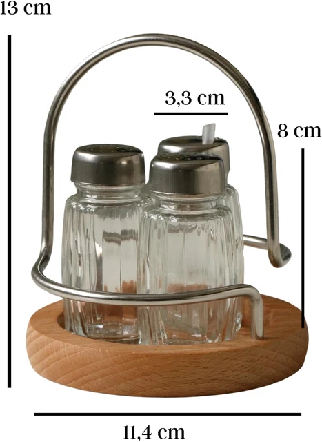 Set Saliera E Pepiera In Vetro E Acciaio Inox Con Supporto Nero - 2 Pezzi Con Coperchi A Vite S E P