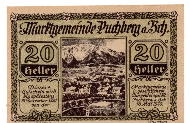 1920 Austria Notgeld Market Town of Puchberg 20 Heller (B309)