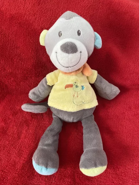 Doudou Peluche Singe Marron Jaune Brodé Oiseau Écharpe 29 Cm NICOTOY NEUF