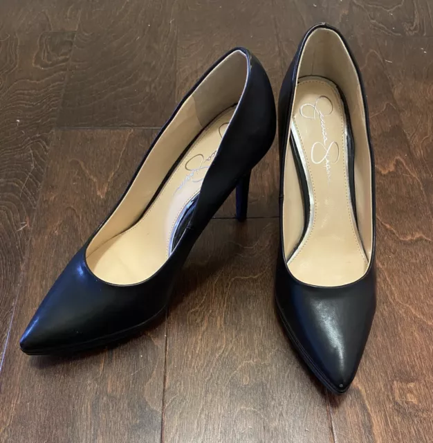 Jessica Simpson Black Leather Platform Pumps 8.5M Pointy Toe