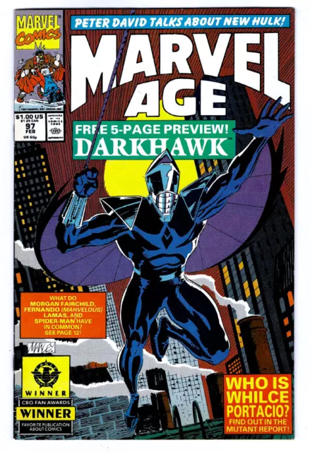 MARVEL AGE #97 in VF+ condition a 1991 Marvel comic  1st apperance of DARKHAWK