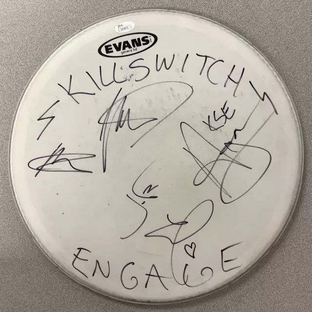 Killswitch Engage Signed Drumhead 14” Concert Used Evans 4 Autographs Metal JSA