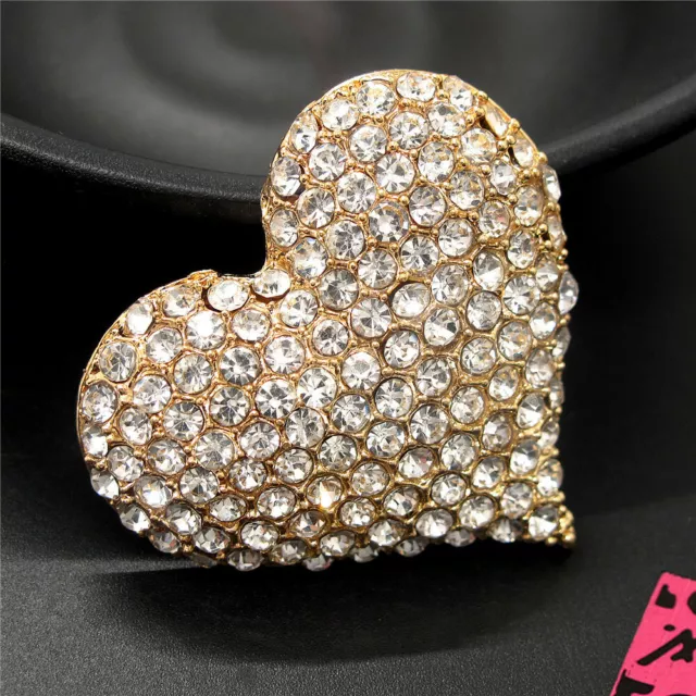 New Cute White Bling Rhinestone Heart Crystal Fashion Women Charm Brooch Pin