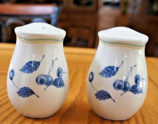 NEW NORITAKE  Salt & Pepper shakers Gourmet Blue  blueberies & blue leaves