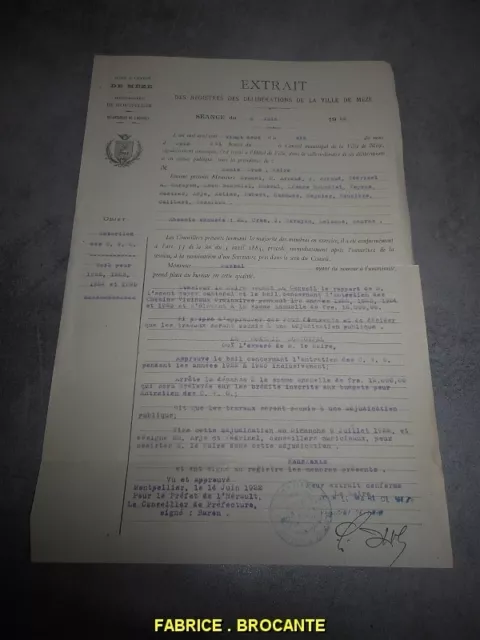 Vieux Papiers Extrait Des Registres Des Deliberations De La Ville De Meze 1922