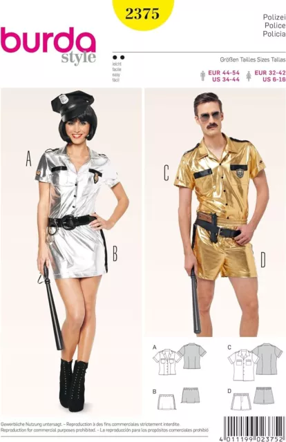 2375  Patron" Burda Costume 2 Creations Police Elle & Lui T Francaise 34 Au 56