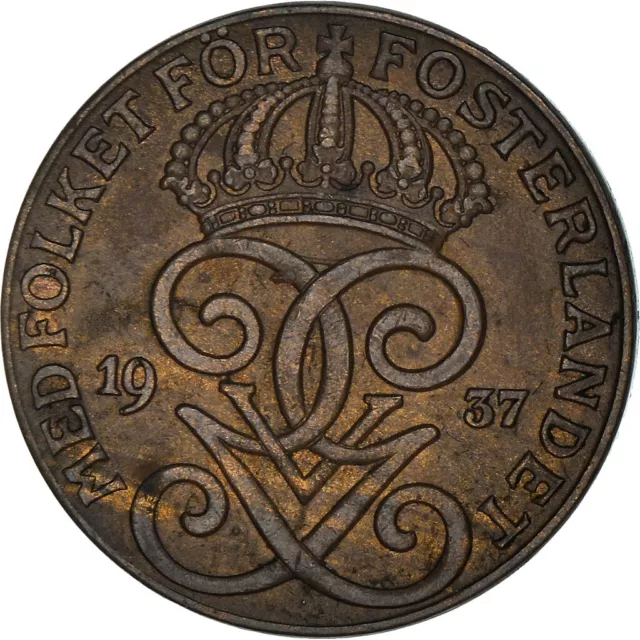 [#950523] Coin, Sweden, Gustaf V, 2 Öre, 1937, EF(40-45), Bronze, KM:778