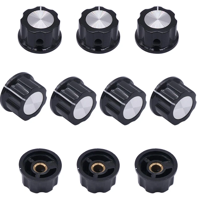10Pcs Potentiometer Knobs 6 Mm Dia. Shaft Silver Tone Top Rotary Knobs Black A02