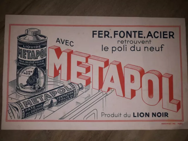 Buvard Publicitaire Ancien : Metapol Lion Noir