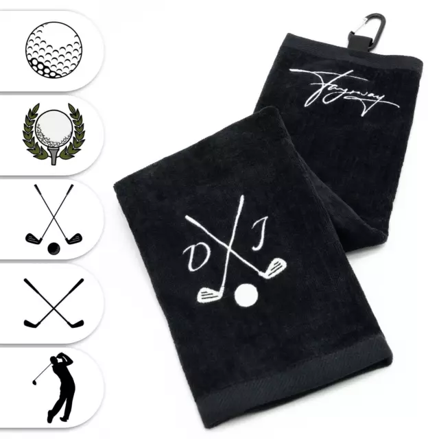 Golf Handtuch mit Initialen und Motiv bestickt- Personalisiertes Golfhandtuch