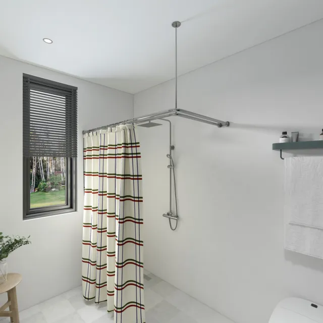 Naiture Stainless Steel Double Corner Shower Curtain Rod with Ceiling Support