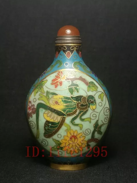 Chinese Cloisonne Inlay hand painting cricket flower snuff bottle old collection