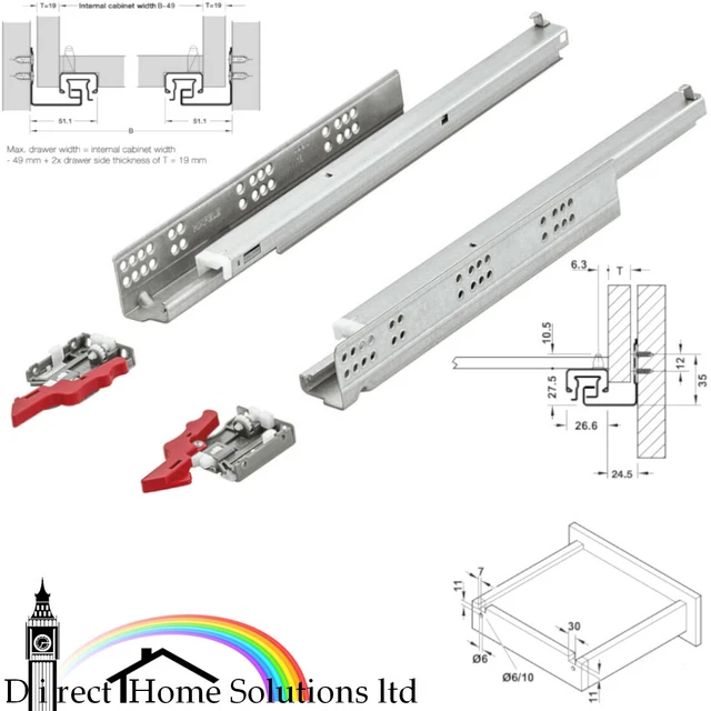 HAFELE CONCEALED UNDERMOUNT Full Ext Drawer Runners w Soft Close 30KG 1 PAIR £20.99 PicClick UK