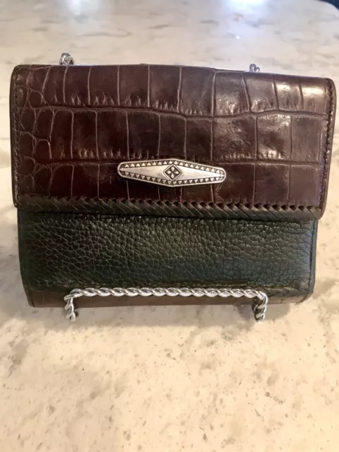 Brighton VTG Wallet Black and Brown Pebble leather and Croc Embossed Leather