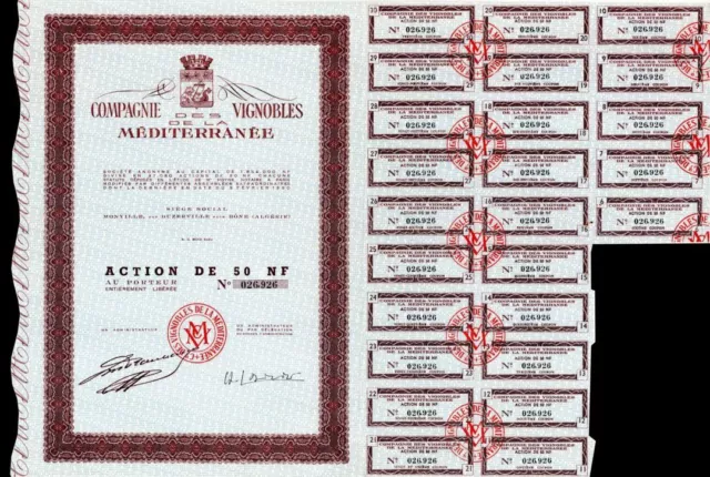 Companie Vignobles Des De La Mediterranee - Stock Certificate - Foreign Stocks